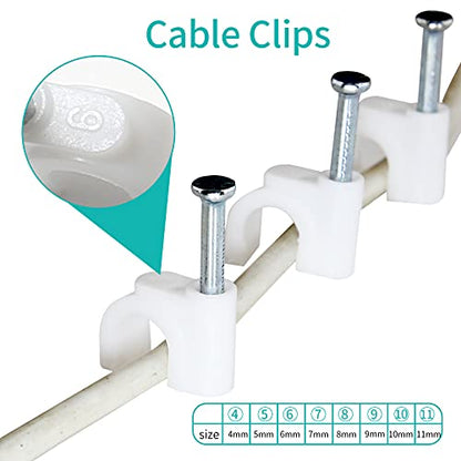 Bonsicoky 100Pcs Nail Cable Clips with Steel Nail, 6mm White Cable Wire Management Clips for Ethernet Cable, Telephone Cable, TV Wire Cable, Print Cable