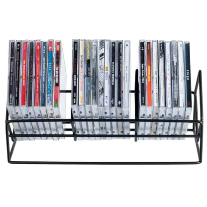 MyGift 3 Slot CD Holder Storage Stand, Video Game DVD Media Organizer Rack, Tabletop Compact Disc Shelf, CD Tower Holds 30 Jewel Cases, Modern Matte Black Metal Wire