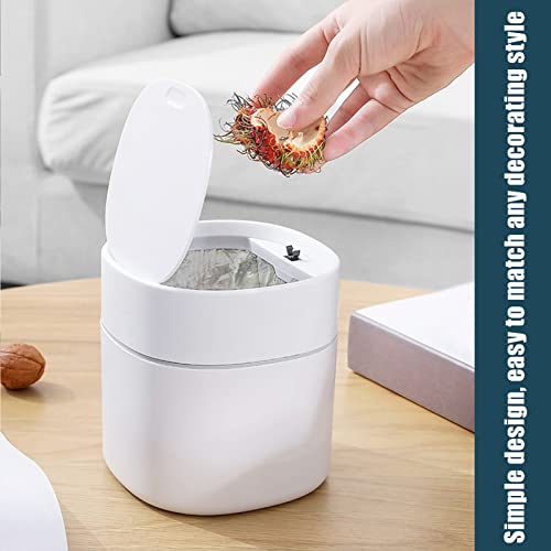 Mini Desk Trash Can with Lid with Trash Bags 180 pcs Press-Top 0.5 Gallon Tiny Countertop Waste Basket Small Table Top Plastic Covered Garbage Bin for Desk Top - color: White