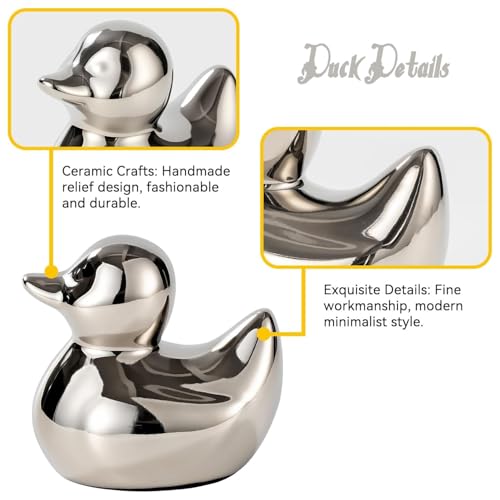 Home Decor Silver Ceramic Duck Figurines, Home Decor Animal Sculptures and Statues Handmade Artware Decor, Mini Duck - color: Silver