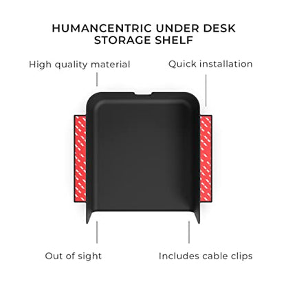 HumanCentric Under Desk Storage Shelf, Drawer Organizer for Office, Workstations, Tables, Sit Stand Desks, Gaming Setups, Mountable Storage Tray, Cable Management, Screw or Stick On with VHB Tape