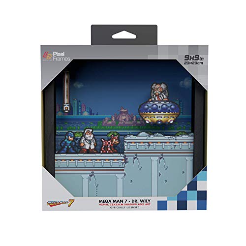 Pixel Frames: Megaman 7 - Dr. Wily - 3D Shadow Box - Framed Decor for Wall, Home, Shelf Display, Game Poster Art Collectibles, Boys Girls Teen Gaming Room Decoration