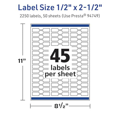 Avery TrueBlock Matte White Barbell Labels, Sure Feed Technology, 0.5" x 2.5", 2,250 Matte White Labels, Laser/Inkjet Printable, Great for Jewelry and Product Merchandising - style: 2,250 labels