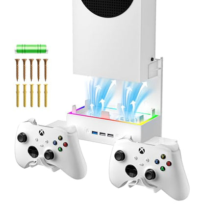 Allnice Wall Mount Cooling Stand for Xbox Series S Accessories, Xbox Series S Wall Mount Vertical Cooling Fan with RGB Light, 3 USB Ports, Adjustable Fans Speed, Controlle Holder