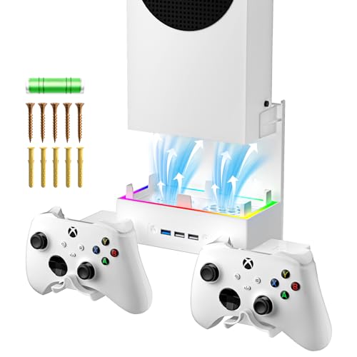 Allnice Wall Mount Cooling Stand for Xbox Series S Accessories, Xbox Series S Wall Mount Vertical Cooling Fan with RGB Light, 3 USB Ports, Adjustable Fans Speed, Controlle Holder