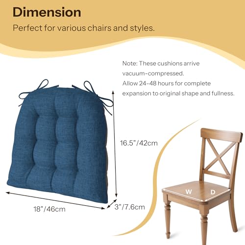 Chair Cushions for Dining Chairs Set of 4 Durable D-Shaped Seat Cushions with Non-Slip Backing Secure Ties Thick Cozy Seat Pad for Kitchen Dining Room Office(18x16.5x3in Navy) - color: Navy