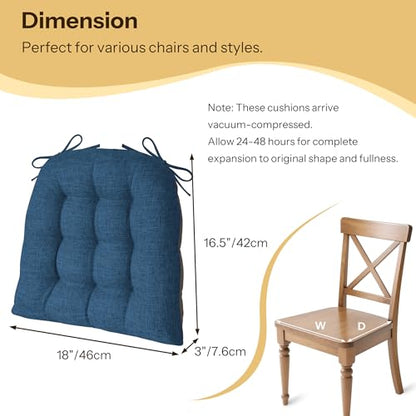 Chair Cushions for Dining Chairs Set of 4 Durable D-Shaped Seat Cushions with Non-Slip Backing Secure Ties Thick Cozy Seat Pad for Kitchen Dining Room Office(18x16.5x3in Navy) - color: Navy