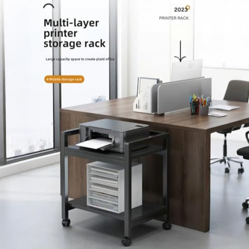 2 Tier PC Tower Stand, Height Adjustable Computer Tower Floor Stand with Locking Wheels, Metal Movable CPU Holder Cart for Office Home Classroom- for Most PC (Black)