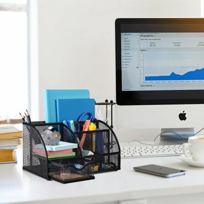 Comix Mesh Pen Pencil Holder Desk Organizer, 7 Compartment Wire Desktop Pen Pencil Cup Caddy Office Supplies for Home Office School, Black - color: 7 Compartments