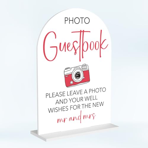 Wedding Photo Guest Book Sign Acrylic Arch Wedding Bridal Shower Baby Shower Welcome Table Signs for Ceremony and Reception Decor 7 x 5 Inches - color: Guestbook
