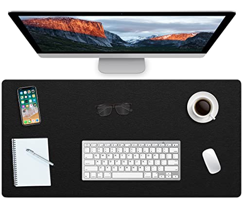 Desk Protector - Non-Slip PVC Leather Office Mat for Desktop - Waterproof Writing Pad (Black, 14" x 30") - color: Black, size: 14x30 inch