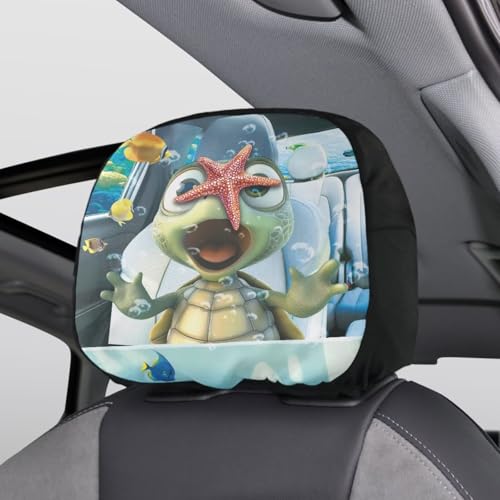 Cute Sea Turtle Car Seat Headrest Protector Set of 2 Pcs Vehicle Seat Pillow Covers Stretchy Auto Seats Headrest Cover Universal Auto Interior Accessories - color: Cute Sea Turtle