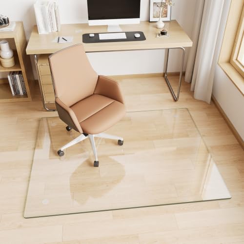Glass Chair Mat 36" x 46" Heavy Duty Tempered Glass Office Chair Mat, Glass Floor Mat with Polished Edge and Round Corner for Smooth Glide, Carpet Hardwood Floor Protector - color: Transparent, size: 46" x 36"