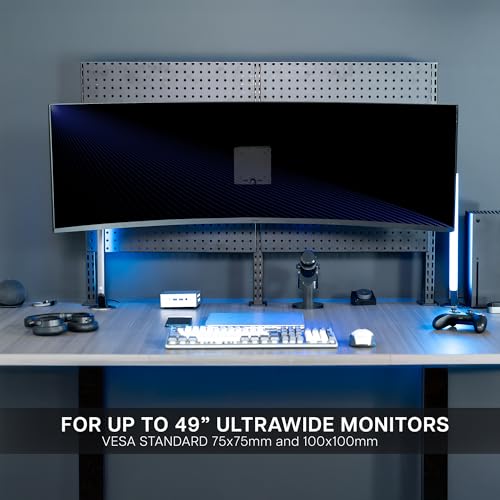 VIVO Articulating Ultrawide Monitor Pegboard Mount, Fits Screens up to 49 inches and Peg Boards up to 0.25 inches Thick with 1 inch Hole Spacing, Black, MOUNT-PB1U - size: up to 49" screens, style: Low Profile