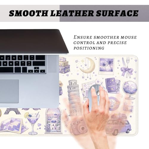 Travel Collage Gaming Mouse Pad Pastel Purple Paris Large Desk Mat Waterproof Stitched Edges Rubber Base Non-Slip Deskmap Computer Keyboard Mat Office Computer Keyboard Laptop 31.5"x11.8" - color: Travel Collage