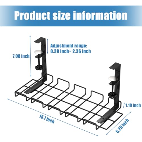 Under Desk Cable Management Tray, No Drill Steel Cord Organizer Kit with 52Pcs Different Essential Accessories for Home Office Standing Desk (15.7/13.4inch, Black) - size: 51-Piece