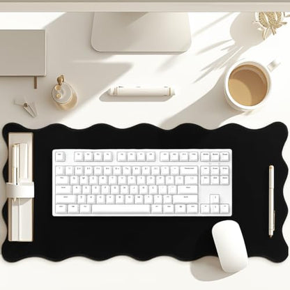Hahafelt Scalloped Desk Mat Large Desk Pad Cute Coquette Table Mat Back to School Preppy Table Make up Pad Nonslip Graduation Gift with Stitching Waterproof Gaming(Black,23.6 x 13.8 Inches) - color: Black, size: 23.6 x 13.8 Inches