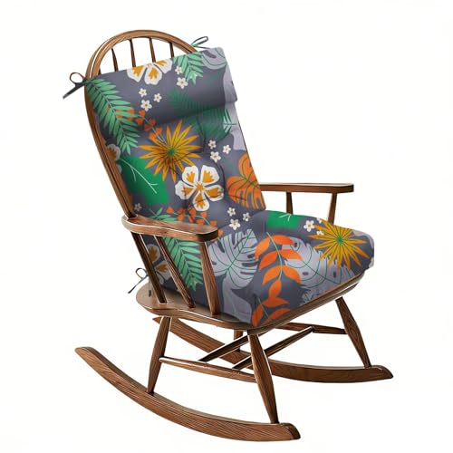 Outdoor Floral Chair Cushions Waterproof Rocking Chair Cushion High Back Seat Pad for Patio Furniture 40×20in Orange Grey - color: Orange Grey