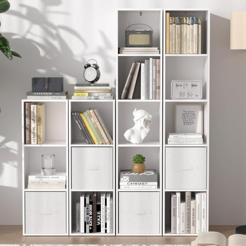 Cube Bookshelf, 5 Cube Storage Organizer, Freestanding 5 Tier Open Display Shelf with Eco-Friendly Melamine Surface for Home Office, Bedroom, Living Room, Study, White - color: White, size: 5-Cube