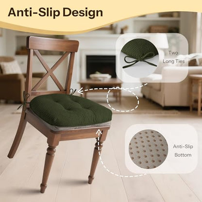 Indoor Kitchen Chair Cushions Set of 4 18"X16.5"X3" Soft Anti Slip Dining Chair Pads Tufted Kitchen Seat Cushion with Ties, Dark Green - color: Dark Green