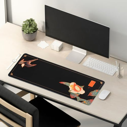 BELLEMOND Japanese Art Desk Mat | Large 31.5x11.8in Anime Mouse Pad for Keyboard & Mouse | Non-Slip Base, Water-Repellent | Original Japanese Design | Camellia Silence - color: Camellia Silence