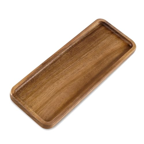 TJ POP Acacia Wood Serving Tray, Wooden Decorative Tray for Coffee Table, Kitchen, Bathroom Counter - Rectangular Wood Platter for Candles, Perfume, Snacks (11.4 x 4.1 x 0.6 in) - color: Rectangular Serving Tray
