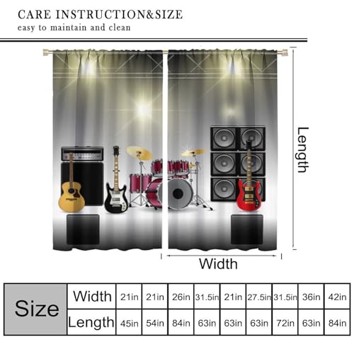 Rock Music Curtains, Teens Boys Electronic Musical Instrument Curtain Guitar Drum Speaker Window Drapes for Bedroom Living Room 42" W X 45" L(No Blackout) - color: Music-9, size: 20.5"W x 45"L (Pack of 2)