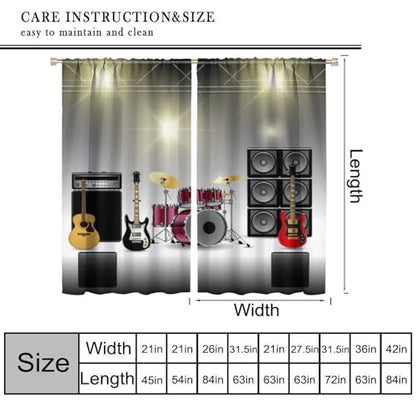 Rock Music Curtains, Teens Boys Electronic Musical Instrument Curtain Guitar Drum Speaker Window Drapes for Bedroom Living Room 42" W X 45" L - color: Music-9, size: 21"W x 45"L (Pack of 2)