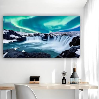 Aurora Waterfall Rustic Canvas Wall Art - 12x24in Unframed Poster- Home & Office Decor for Living Room, Bedroom, Kitchen & Cafe