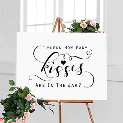 Bridal Shower Guess How Many Kisses are in the Jar Sign, 8x10 Unframed Art Print, Bridal Shower Game Sign, Kisses Jar Guessing Game Decor, Black and White Party Table Sign
