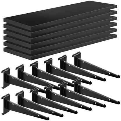6 Pack GridWall Shelves with Metal Brackets, 16"x 6" Wooden Grid Wall Shelf Heavy Duty Organizer Accessories for Garage Home Visualizer Workbench and Bitchenette - style: 6PACK,16×6inch