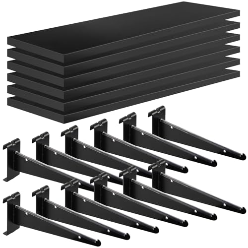 6 Pack GridWall Shelves with Metal Brackets, 16"x 6" Wooden Grid Wall Shelf Heavy Duty Organizer Accessories for Garage Home Visualizer Workbench and Bitchenette - style: 6PACK,16×6inch