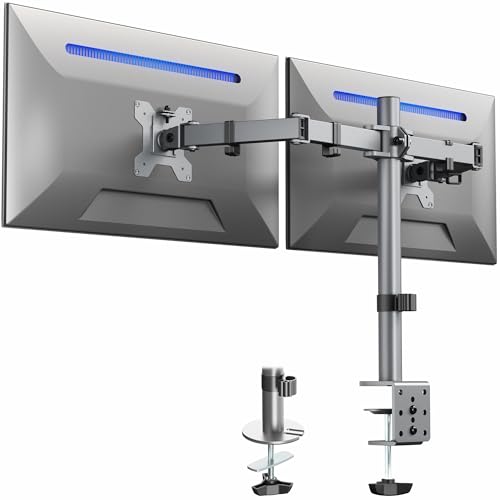 VIVO Dual Monitor Desk Mount, Heavy Duty Fully Adjustable Steel Stand, Holds 2 Computer Screens up to 30 inches and Max 22lbs Each, Gray Color, STAND-V002-GY - color: Gray, size: 13" - 30"