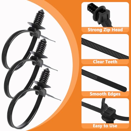 60Pcs Nylon Universal Cable Tie with Buckle Push Mount Zip Tie Mount ChristmasTree Zip Ties Mounts Automotive Cable Ties Wire Clips Fuel Line Ziptie High Temp Heat Resistant Wire Wrap (6-Types) - size: 6 Types