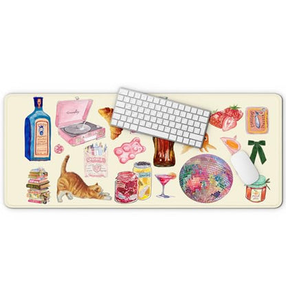 MAY FLOWER Gaming Mouse pad, Large Laptop Mousepad, Full Keyboard Mat, Long Computer Mouse Mat for Home and Office, Anti-Slip Rubber Base, 31.5 x 11.8 Inches (Cozy Stickers) - color: Cozy Stickers