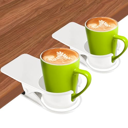 Kalolary 2PCS New Drinking Cup Holder Clip with Groove Table Bottle Cup Stand DIY Glass Cup Clamp Storage Saucer Clip Water Coffee Mug Holder Saucer Clip for Home Desk, White - color: 2PCS White