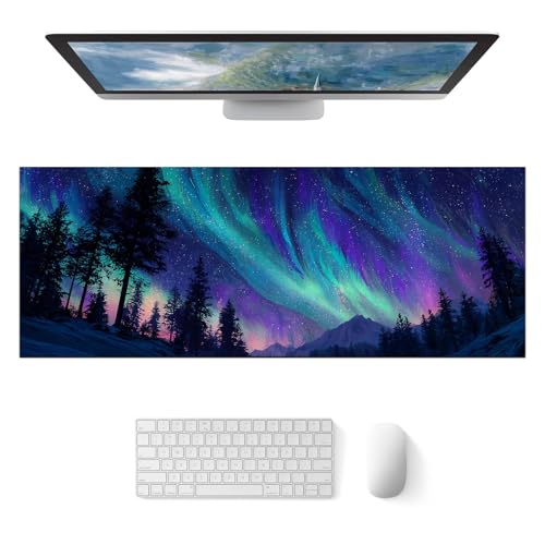 HOMETITUTE Aurora Borealis Night Sky XL Mouse Pad Gaming Mousepad 31.5x11.8 Inch Non-Slip Keyboard Desktop Protector Mat Diatomite Large Mouse Pad for Home and Office Desk Accessories - color: Aurora Borealis Night Sky