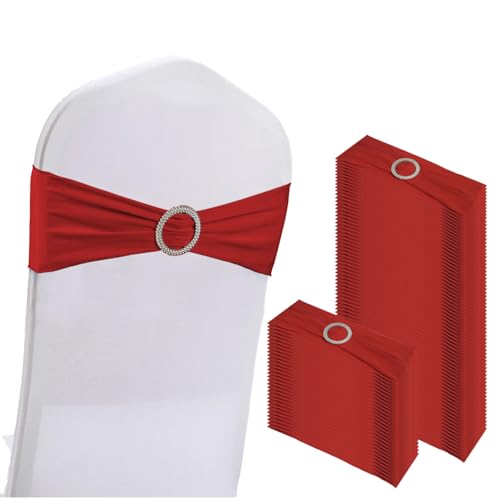 WJWHQ 100PCS Spandex Stretch Chair Sashes Bows Elastic Chair Cover Bands Ties with Buckle Slider for Wedding Party Reception Events Universal Ceremony Banquet Decorations(Red) - color: Red