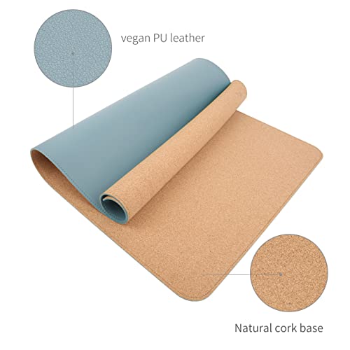 RENMTURE Dual-Sided Mouse Pad, Natural Cork & PU Leather Large Desk Pad for Office and Home Work, Desk Protector Non-Slip, Waterproof, Easy Clean (Blue Gray, 36"x17") - color: Blue Gray, size: 36"x17"