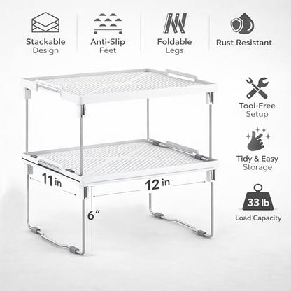 ums Kitchen Shelves Cabinet Organizer, Stackable Freezer Rack, Cupboard Box Organizer, Shelf Riser, Usable Storage Rack for Spice, Fridge Shelf Riser, (12x11 inch), Pack of 2