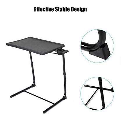 JAXPETY TV Tray Table, Folding TV Dinner with Cup Holder, Adjustable TV Desk with 3 Angle and 6 Height Adjustments, Couch Table for Eating on Sofa & Bed, Stowaway Laptop Stand, Black - color: Black