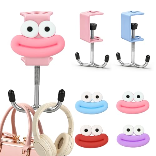 AULEEP 2 Pack Clamp-On Under Desk Purse Hook for Table & Desk, Adjustable Bag Hanger with Cute DIY Stickers, 100 lbs Capacity Desk Organizer Hooks for Handbag, Backpack, Headphone, Blue & Pink - color: Blue & Pink