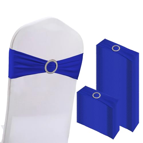 WJWHQ 100PCS Spandex Stretch Chair Sashes Bows Elastic Chair Cover Bands Ties with Buckle Slider for Wedding Party Reception Events Universal Ceremony Banquet Decorations(Royal Blue) - color: Royal Blue