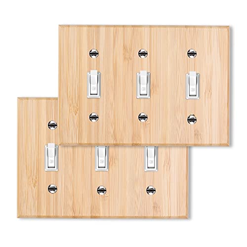 2PC Solid Wood 1-Gang Duplex Toggle Light Switch Plate 4.5" X 6.3" Bamboo Light Switch Cover Quality Raw Wooden Decorative Bedroom Kitchen Home Decor (1-Gang Duplex Toggle) - color: 2PC-Triple Toggle