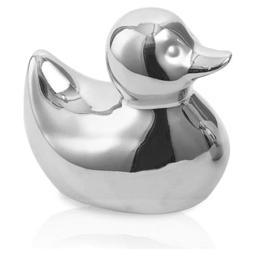 Home Decor Silver Ceramic Duck Figurines, Home Decor Animal Sculptures and Statues Handmade Artware Decor, Mini Duck - color: Silver