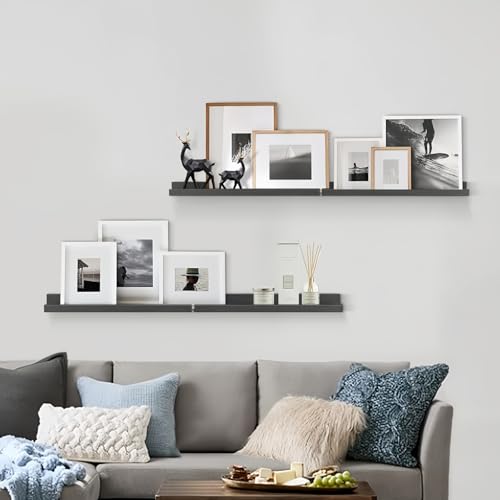 Forbena 24 Inch Floating Picture Ledge Shelf Set of 4 | Solid Wood | Size: W 24" x D 4.5" x H 2.2" | Living Room | Bedroom | Office - color: Black, size: 24 Inch