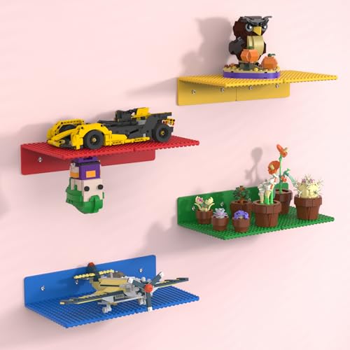 BlissBox 8-Pack Small Floating Shelves for Wall Compatible with Lego Building Bricks, 5x5.5inch Dual‑Sided 16x17 Studs for Brick Storage and Display, ABS Display Shelves for Room Decor, Multicolor - color: Multi Color