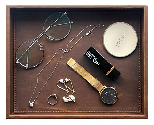 Vixdonos Leather Valet Tray Rectangular Catchall Tray Counter Organizer for Key,Jewelry,Perfume,Glasses and Watches(Brown) - color: Brown