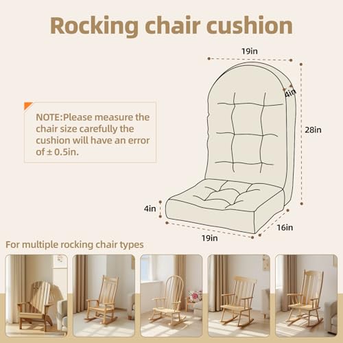 Rocking Chair Cushion - Plaid Corduroy Fabric, High-Density Sponge, Durable Comfort Non-Slip Bottom Tufted Seat Pads with Ties, Plaid Corduroy︱White, 44x19x4 inch - color: Plaid Corduroy | White