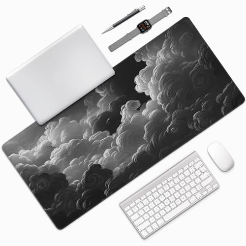 Extended Desk Mat, Dark Storm Cloud Design, Soft Cloth Surface with Non-Slip Rubber Base, 35.4 x 15.7 Inches, for Gaming and Office Use - color: Clouds